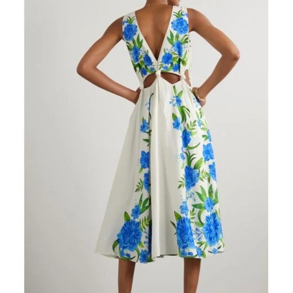 FARM Rio White and Blue Floral Midi Dress - Picture 3 of 10